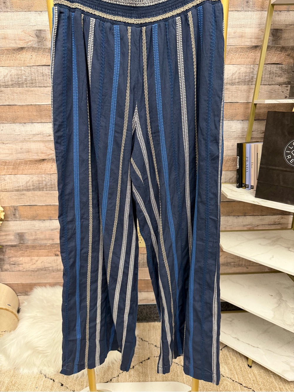 Michael Stars Wide Leg Striped Drawstring Pants L